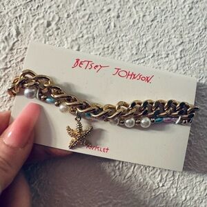 Betsey Johnson Gold and Pearl Chain Bracelet